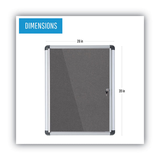 MasterVision Slim-Line Enclosed Fabric Bulletin Board, One Door, 28 x 38, Gray Surface, Aluminum Frame (VT630103690)