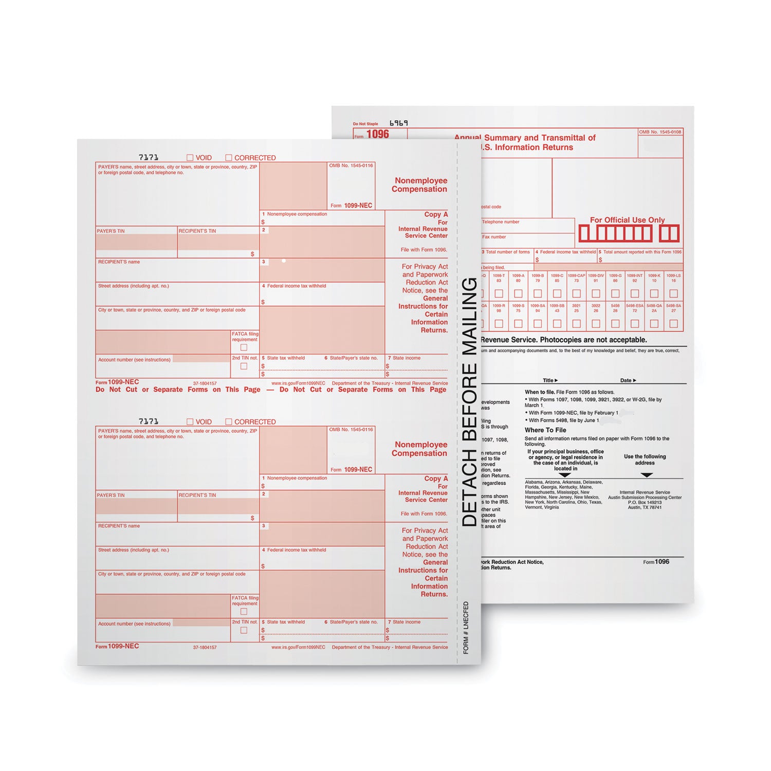 TOPS 1099-NEC Tax Forms, Fiscal Year: 2023, Five-Part Carbonless, 8.5 x 3.5, 3 Forms/Sheet, 50 Forms Total (22993NEC)