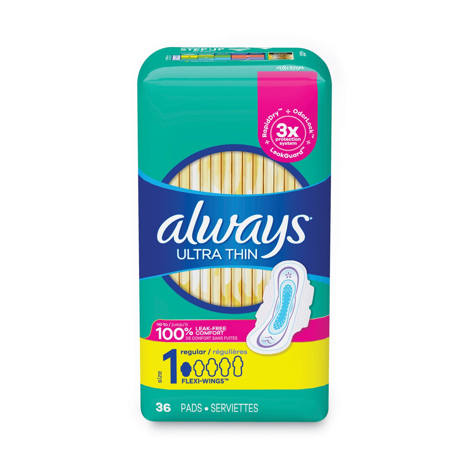 Always Ultra Thin Pads, Regular, 36/Pack, 6 Packs/Carton (08322)