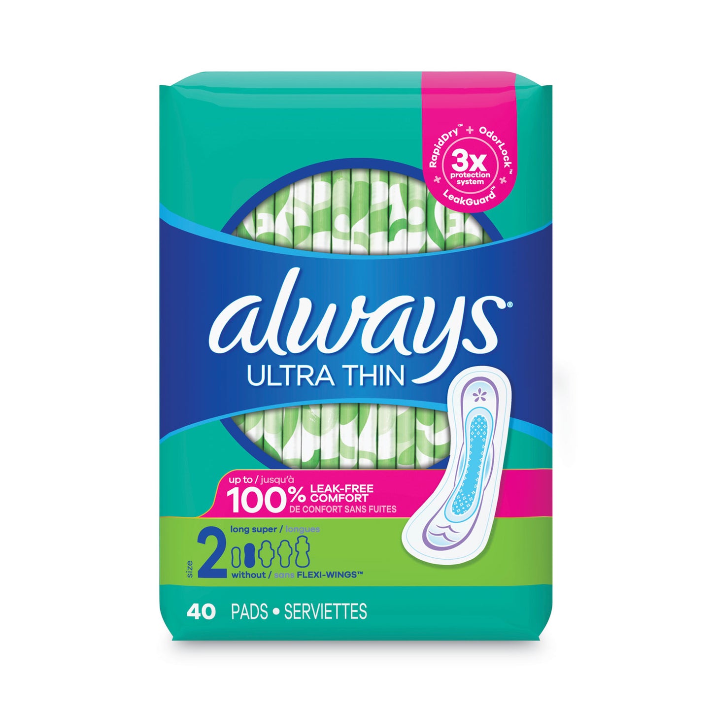 Always Ultra Thin Pads, Super Long 10 Hour, 40/Pack (12853PK)