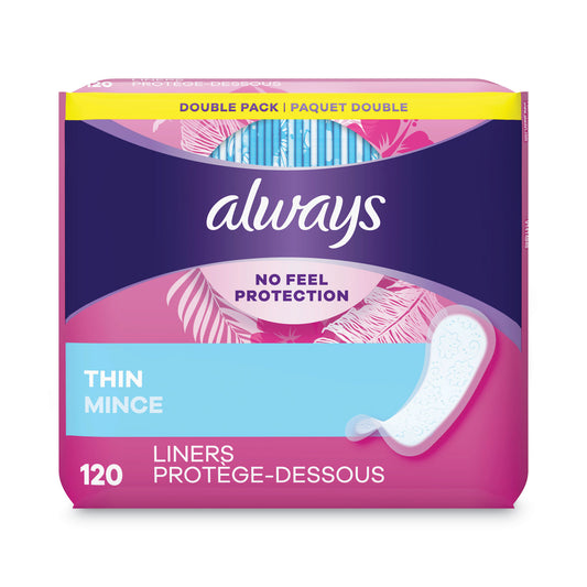 Always Thin Daily Panty Liners, Regular, 120/Pack, 6 Packs/Carton (10796)