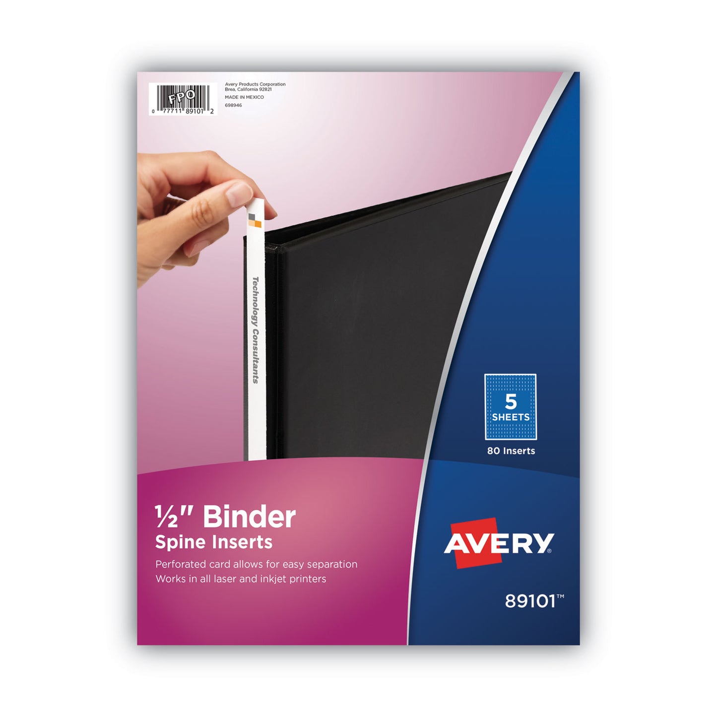 Avery Binder Spine Inserts, 0.5" Spine Width, 16 Inserts/Sheet, 5 Sheets/Pack (89101)