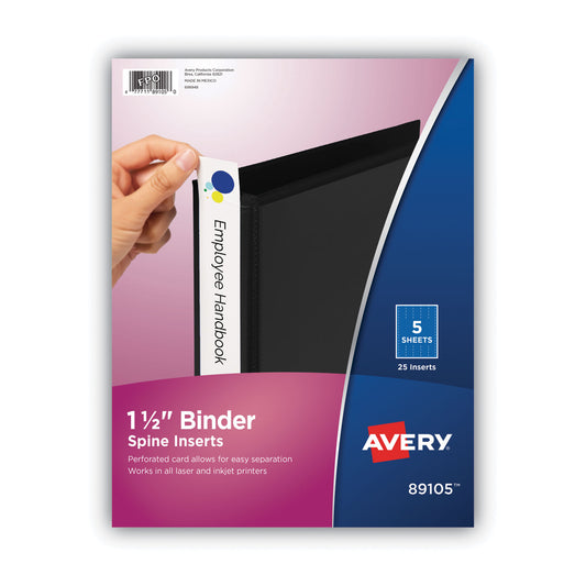 Avery Binder Spine Inserts, 1.5" Spine Width, 5 Inserts/Sheet, 5 Sheets/Pack (89105)