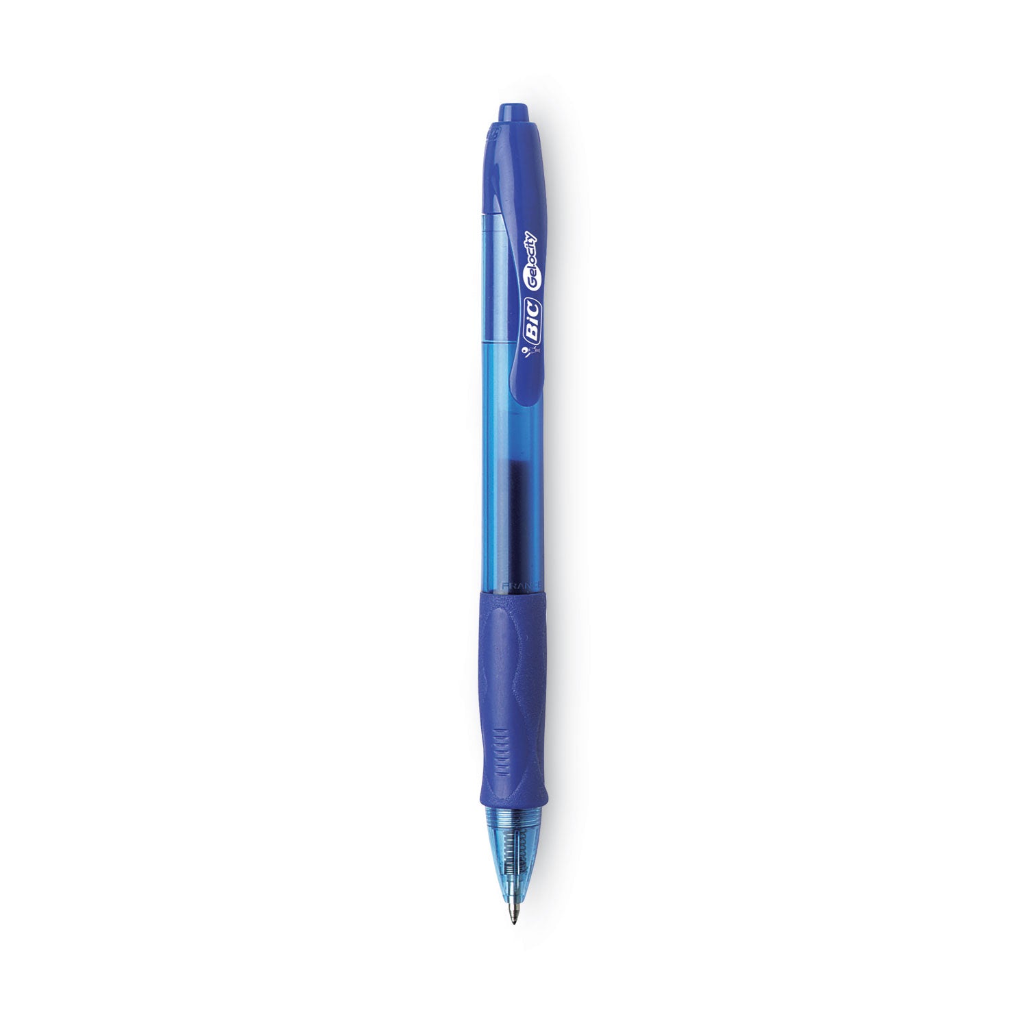 BIC Gel-ocity Gel Pen, Retractable, Medium 0.7 mm, Blue Ink, Translucent Blue Barrel, Dozen (RLC11BE)