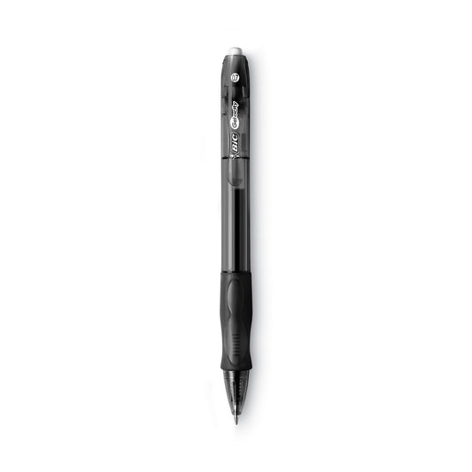 BIC Gel-ocity Gel Pen, Retractable, Medium 0.7 mm, Black Ink, Translucent Black Barrel, Dozen (RLC11BK)