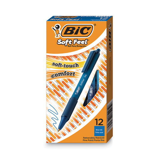 BIC Soft Feel Ballpoint Pen, Retractable, Medium 1 mm, Blue Ink, Blue Barrel, Dozen (SCSM11BE)