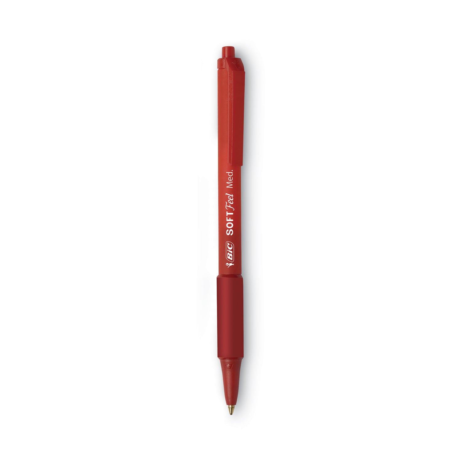 BIC Soft Feel Ballpoint Pen, Retractable, Medium 1 mm, Red Ink, Red Barrel, Dozen (SCSM11RD)