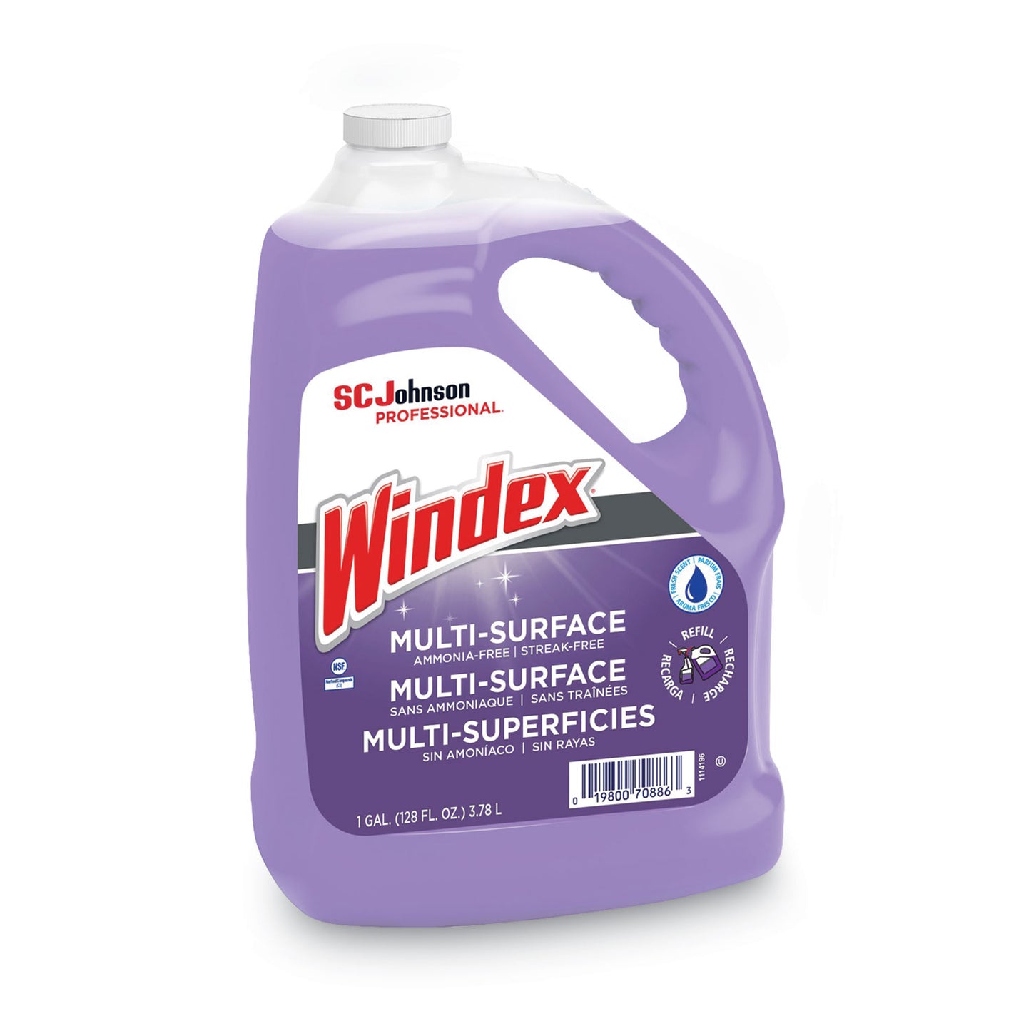 Windex Non-Ammoniated Glass/Multi Surface Cleaner, Pleasant Scent, 128 oz Bottle (697262EA)