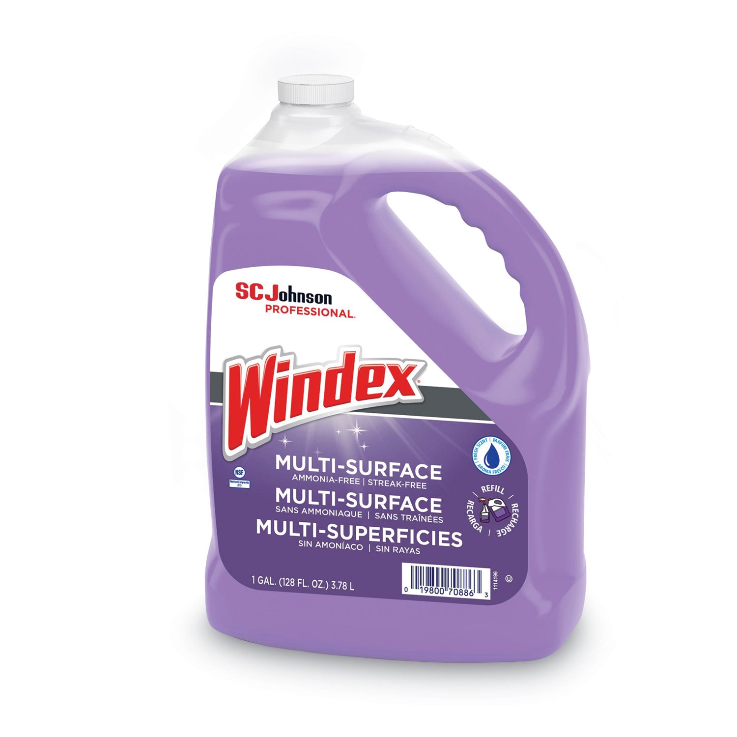 Windex Non-Ammoniated Glass/Multi Surface Cleaner, Pleasant Scent, 128 oz Bottle (697262EA)