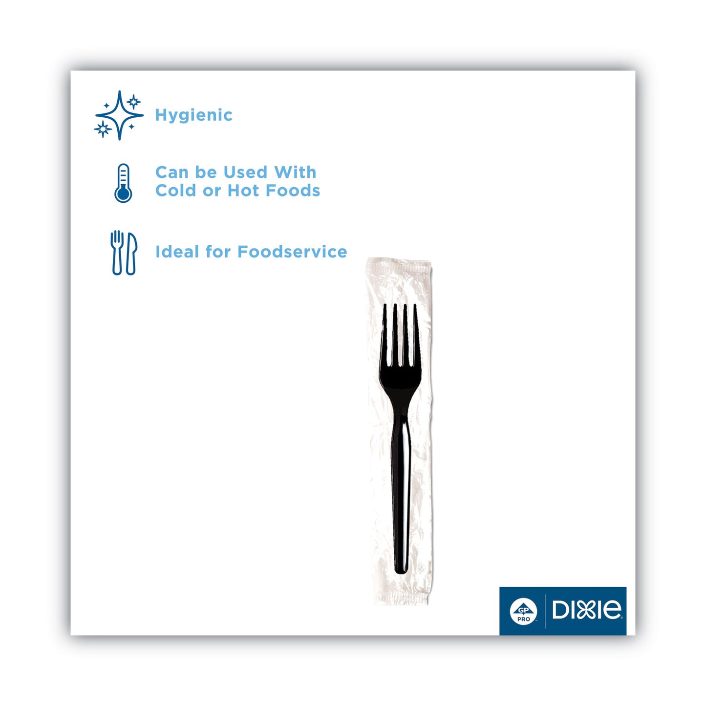 Dixie Individually Wrapped Mediumweight Polystyrene Cutlery, Fork, Black, 1,000/Carton (FM53C7)