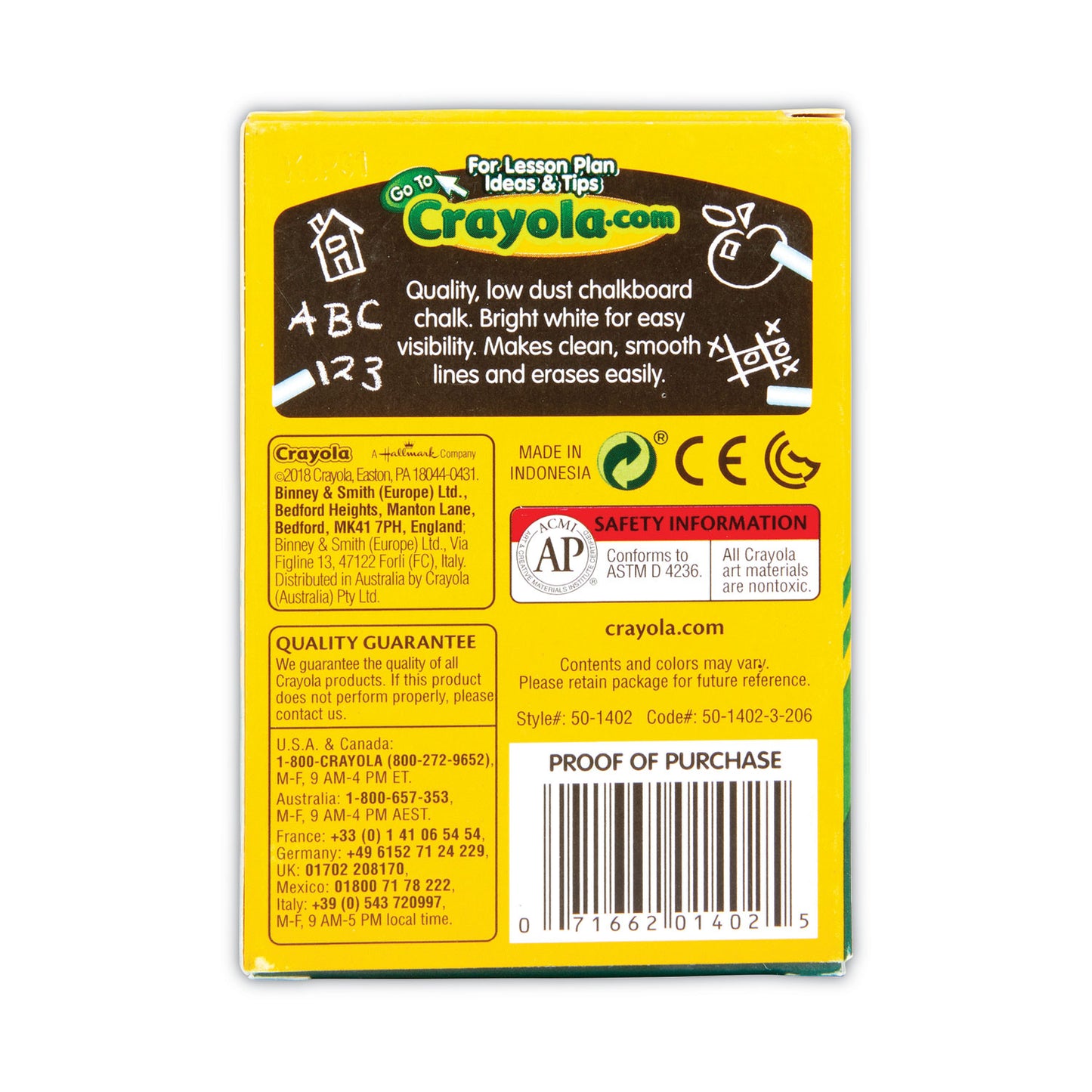 Crayola Nontoxic Anti-Dust Chalk, 3" x 0.31" Diameter, White, 12 Sticks/Box (501402)