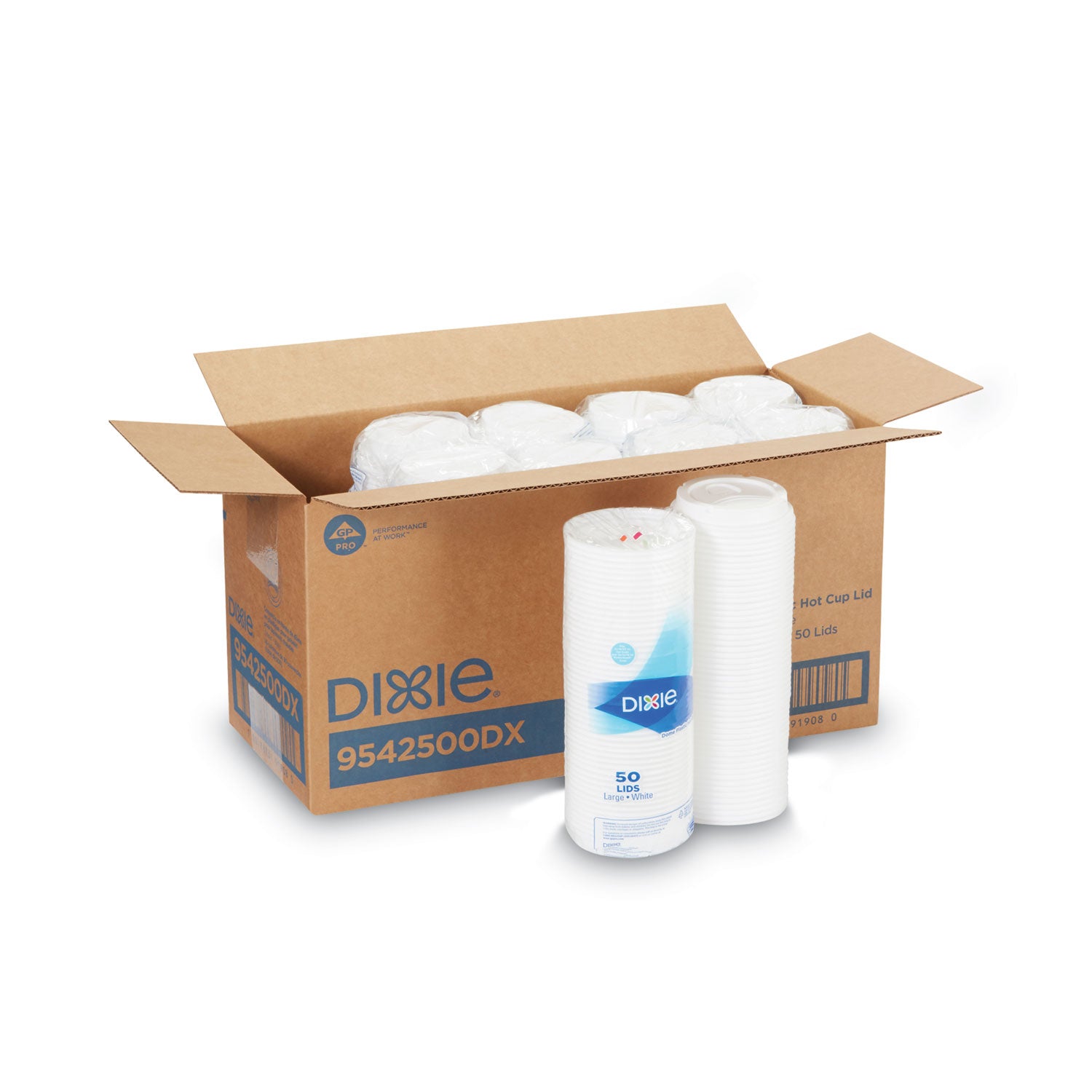 Dixie White Dome Lid Fits 10 oz to 16 oz Perfectouch Cups, 12 oz to 20 oz Hot Cups, WiseSize, 500/Carton (9542500DXCT)