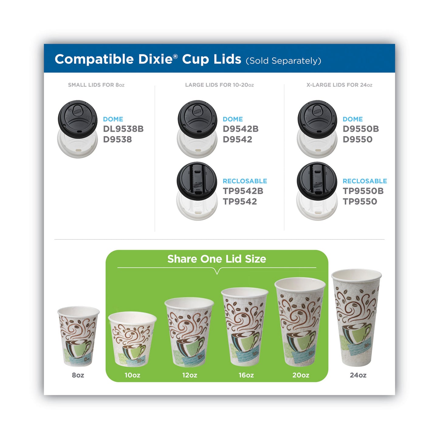 Dixie PerfecTouch Paper Hot Cups and Lids Combo, 10 oz, Multicolor, 50 Cups/Lids/Pack, 6 Packs/Carton (5310CMB600CT)