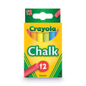 Crayola Chalk, 3" x 0.38" Diameter, 6 Assorted Colors, 12 Sticks/Box (510816)