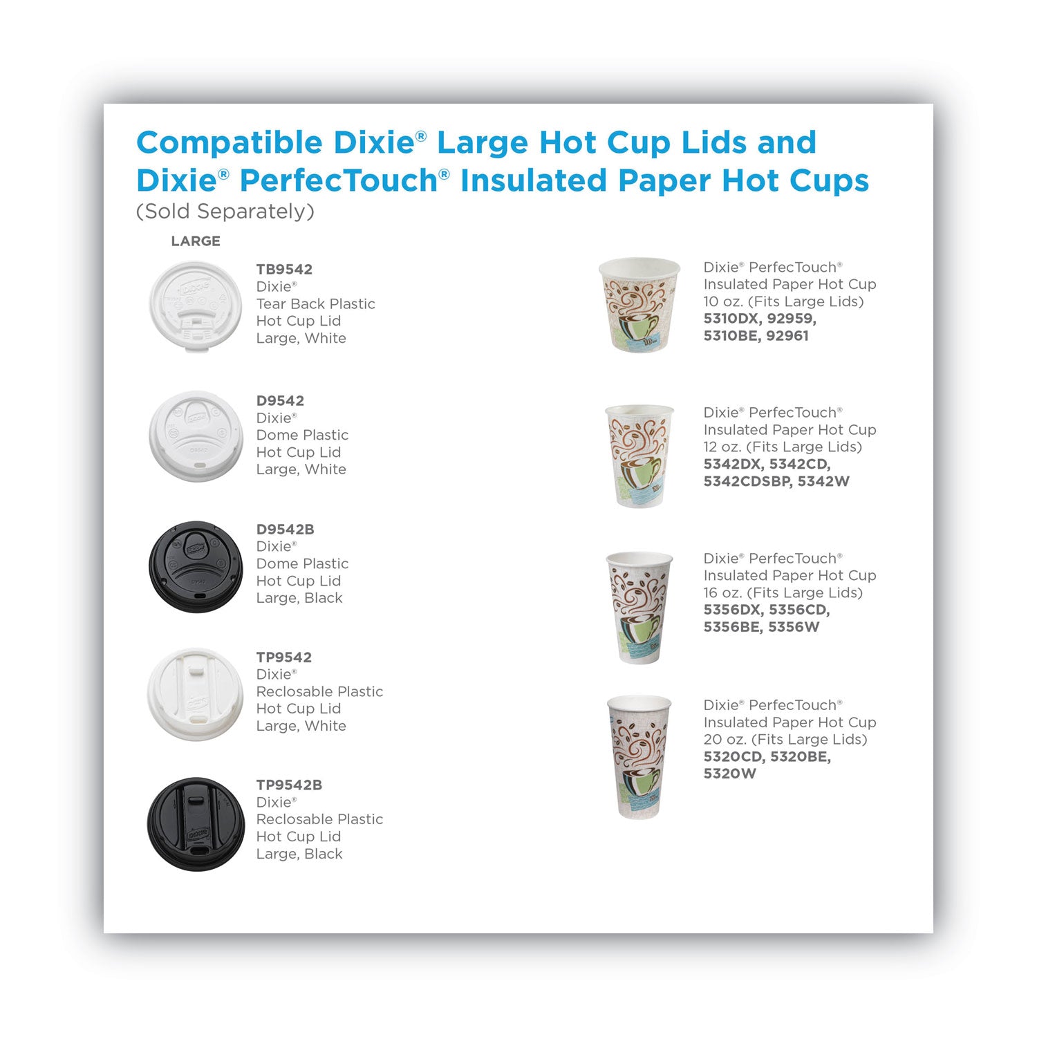 Dixie Dome Drink-Thru Lids, Fits 10 oz to 16 oz Paper Hot Cups, White, 1,000/Carton (D9542)