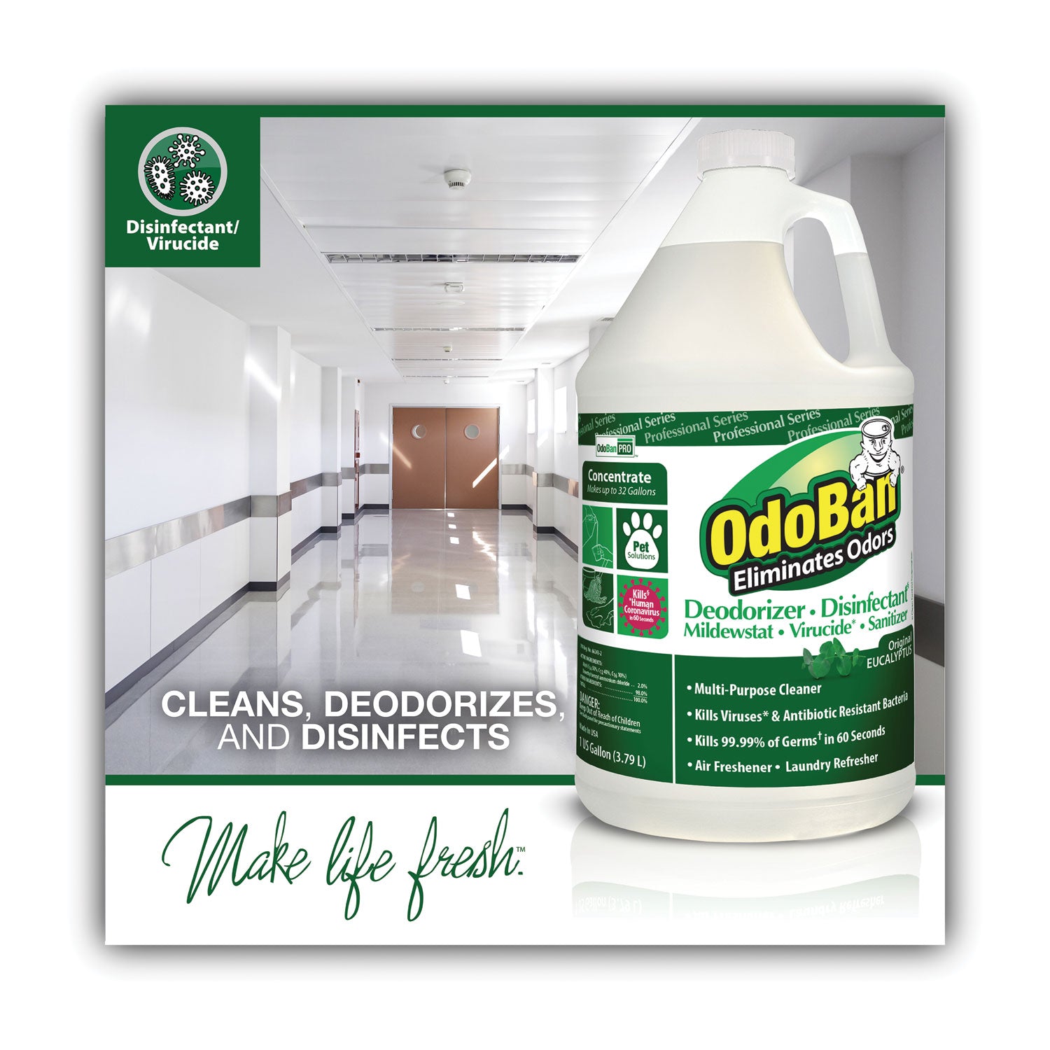 OdoBan Concentrated Odor Eliminator and Disinfectant, Eucalyptus, 1 gal Bottle (911062G4EA)