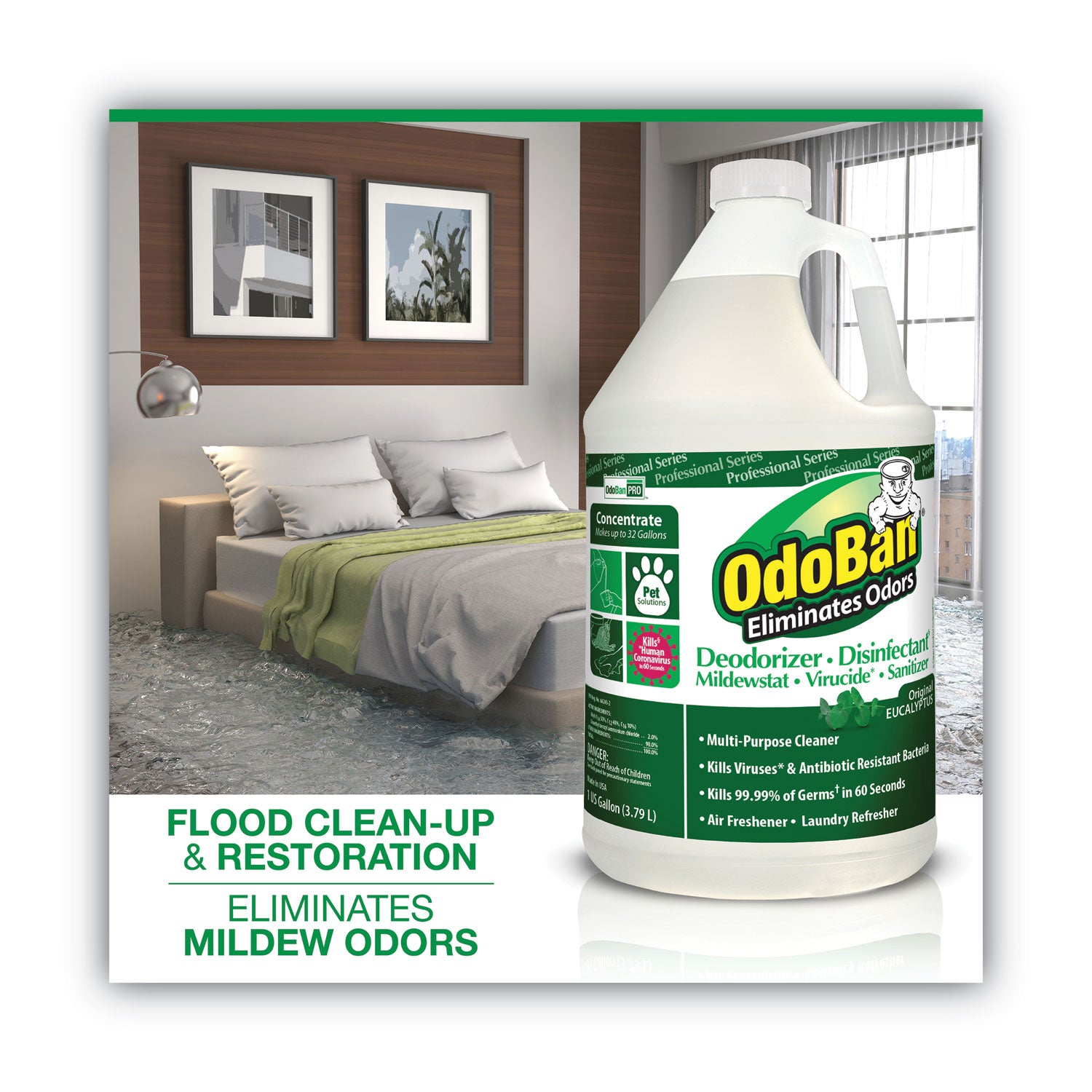 OdoBan Concentrated Odor Eliminator and Disinfectant, Eucalyptus, 1 gal Bottle (911062G4EA)