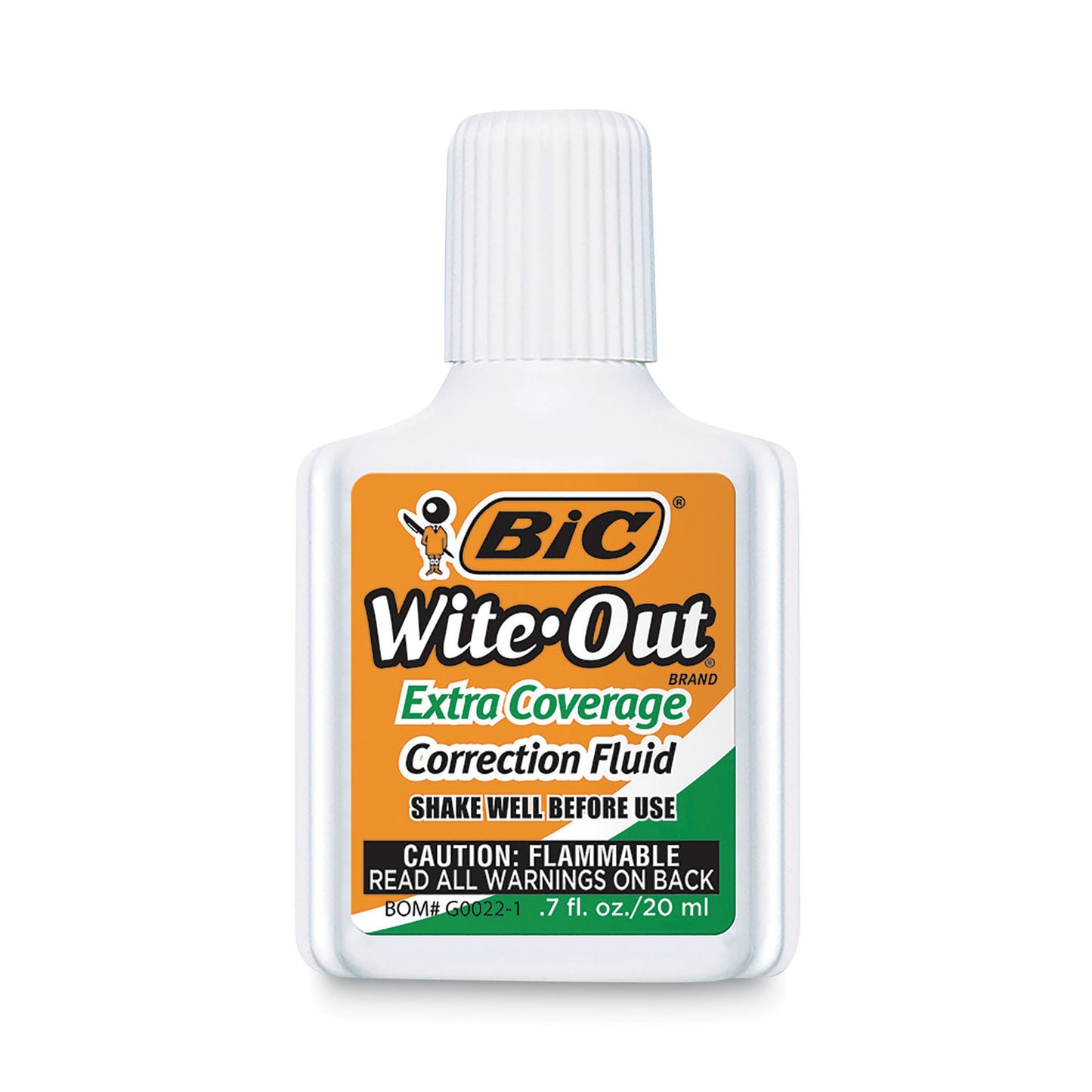 BIC Wite-Out Extra Coverage Correction Fluid, 20 mL Bottle, White, Dozen (WOFEC12WE)