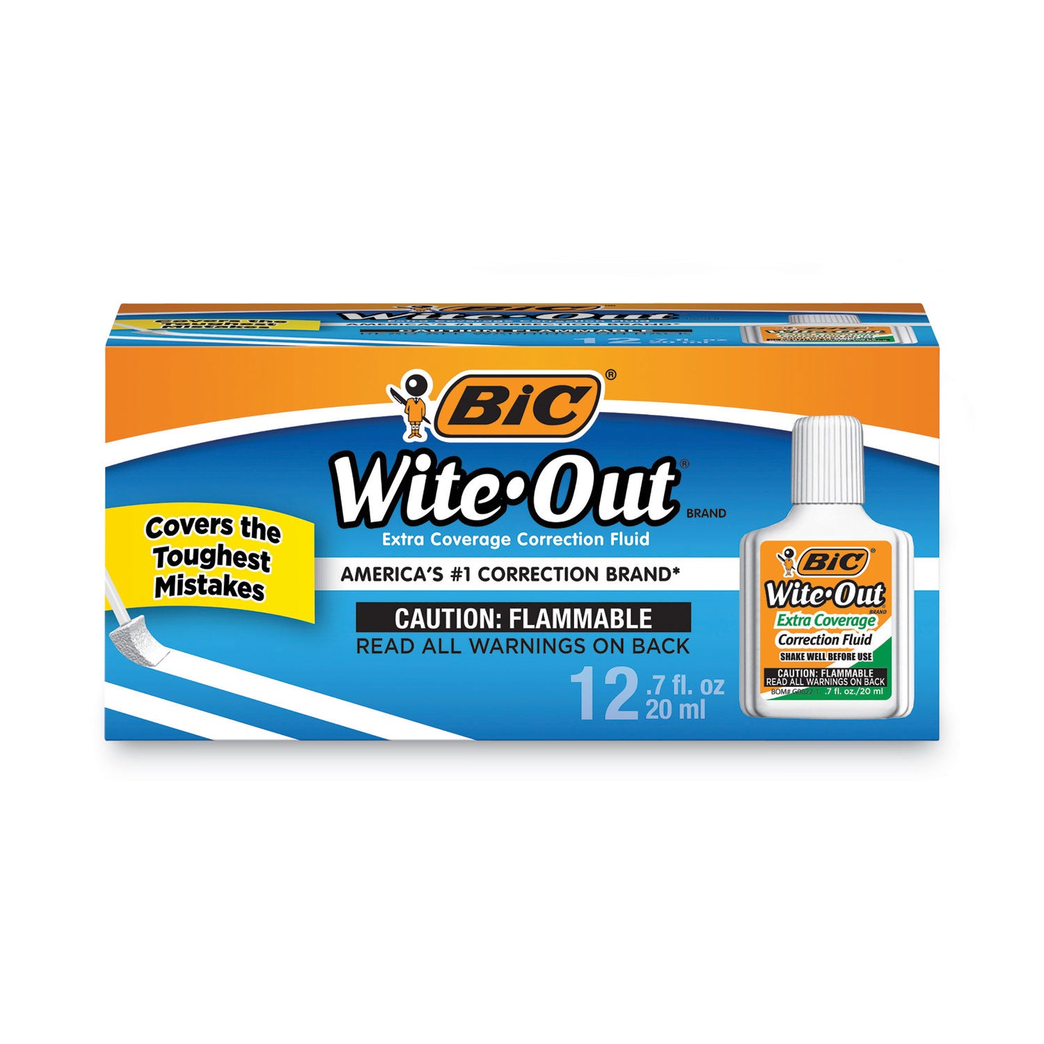 BIC Wite-Out Extra Coverage Correction Fluid, 20 mL Bottle, White, Dozen (WOFEC12WE)