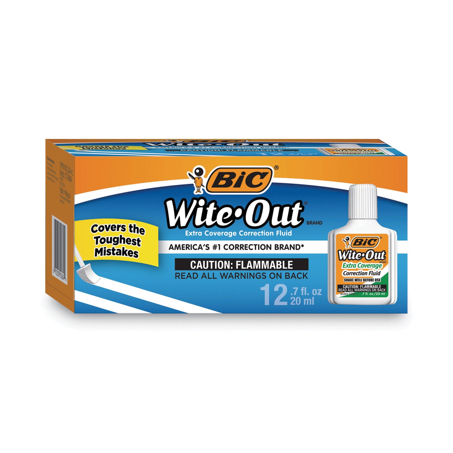 BIC Wite-Out Extra Coverage Correction Fluid, 20 mL Bottle, White, Dozen (WOFEC12WE)