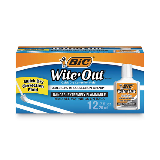 BIC Wite-Out Quick Dry Correction Fluid, 20 mL Bottle, White, Dozen (WOFQD12WE)