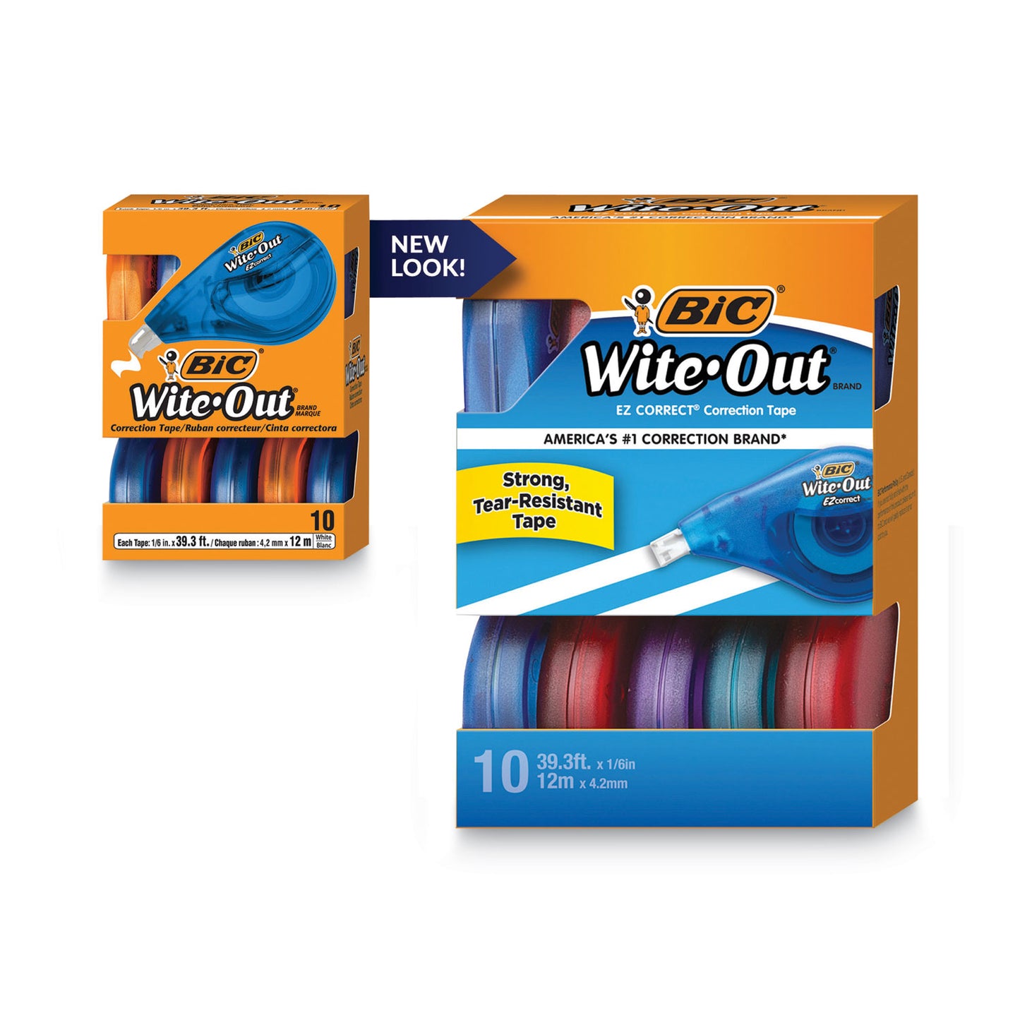 BIC Wite-Out EZ Correct Correction Tape Value Pack, Non-Refillable, Randomly Assorted Applicator Colors, 0.17" x 472", 10/Box (WOTAP10)