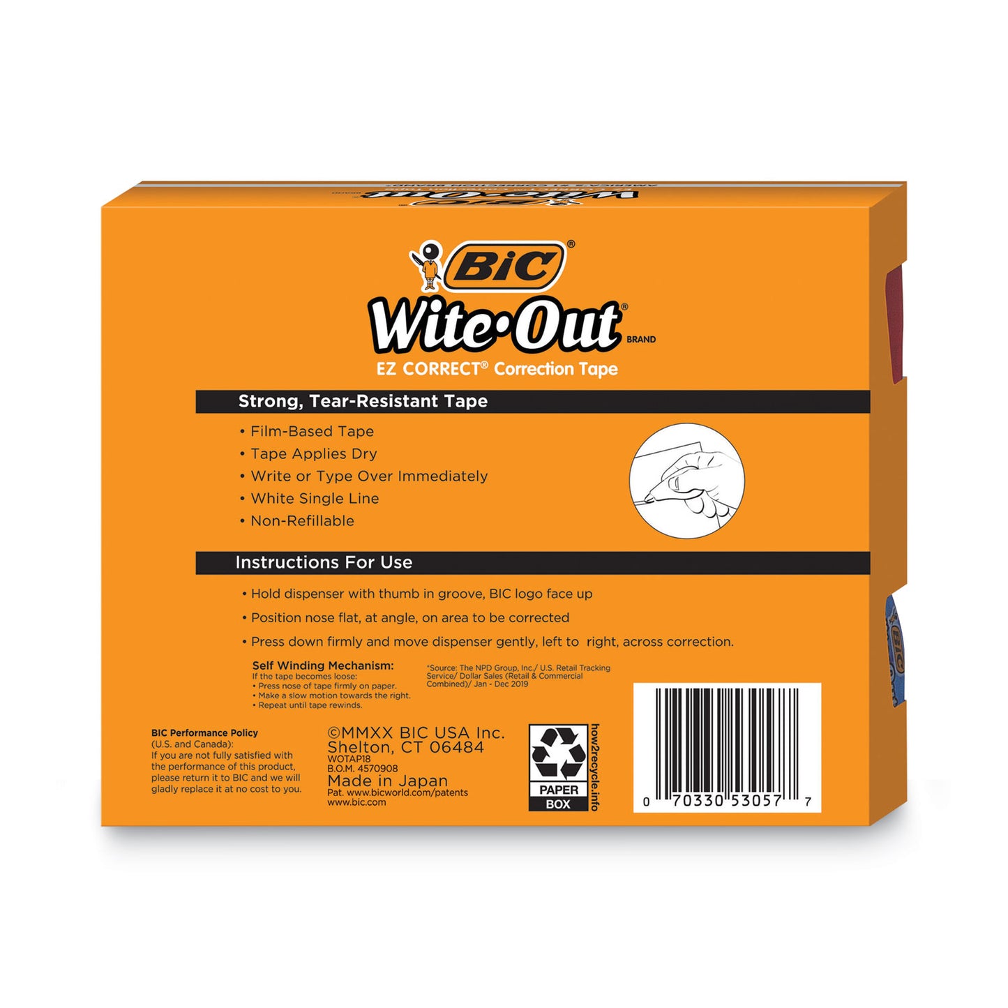 BIC Wite-Out EZ Correct Correction Tape Value Pack, Non-Refillable, Randomly Assorted Applicator Colors, 0.17" x 472", 18/Pack (WOTAP18)