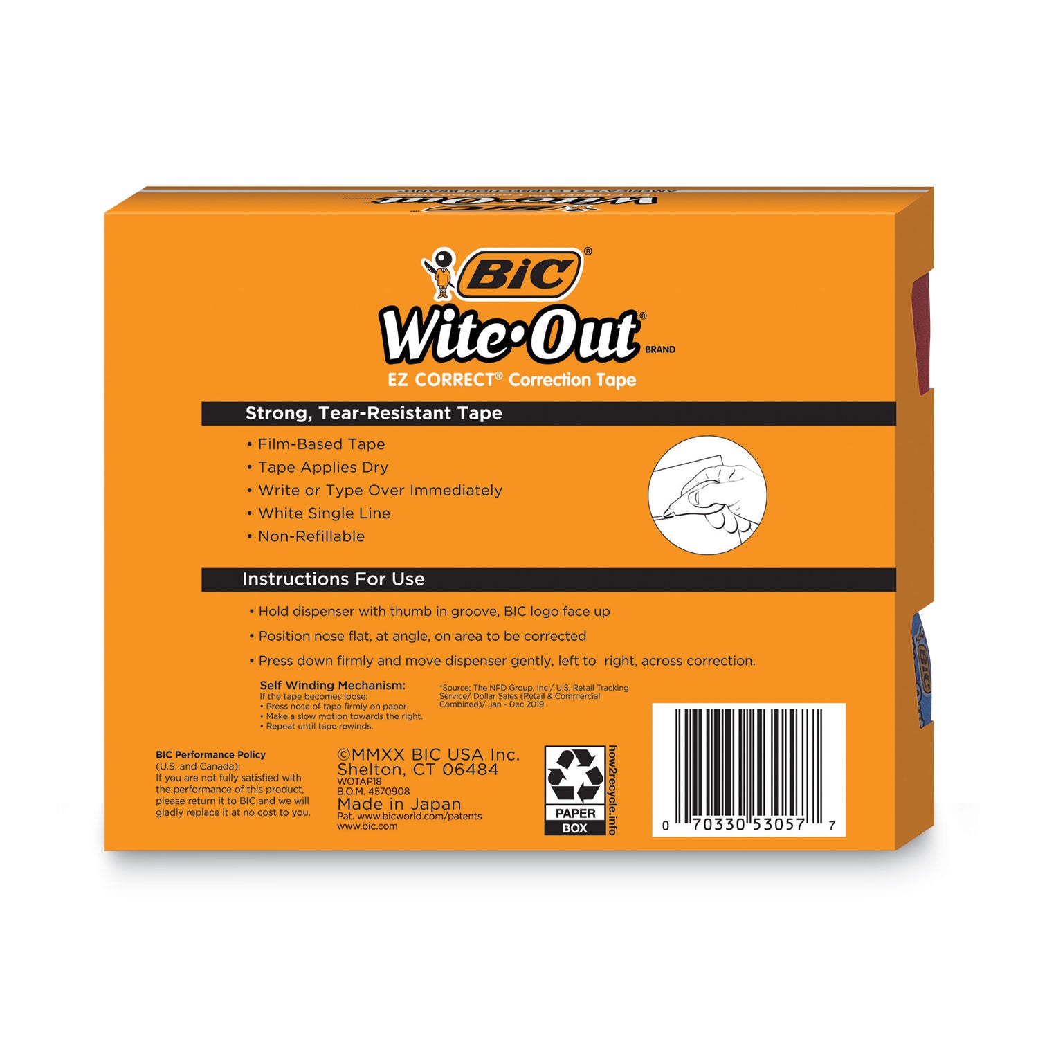 BIC Wite-Out EZ Correct Correction Tape Value Pack, Non-Refillable, Randomly Assorted Applicator Colors, 0.17" x 472", 18/Pack (WOTAP18)