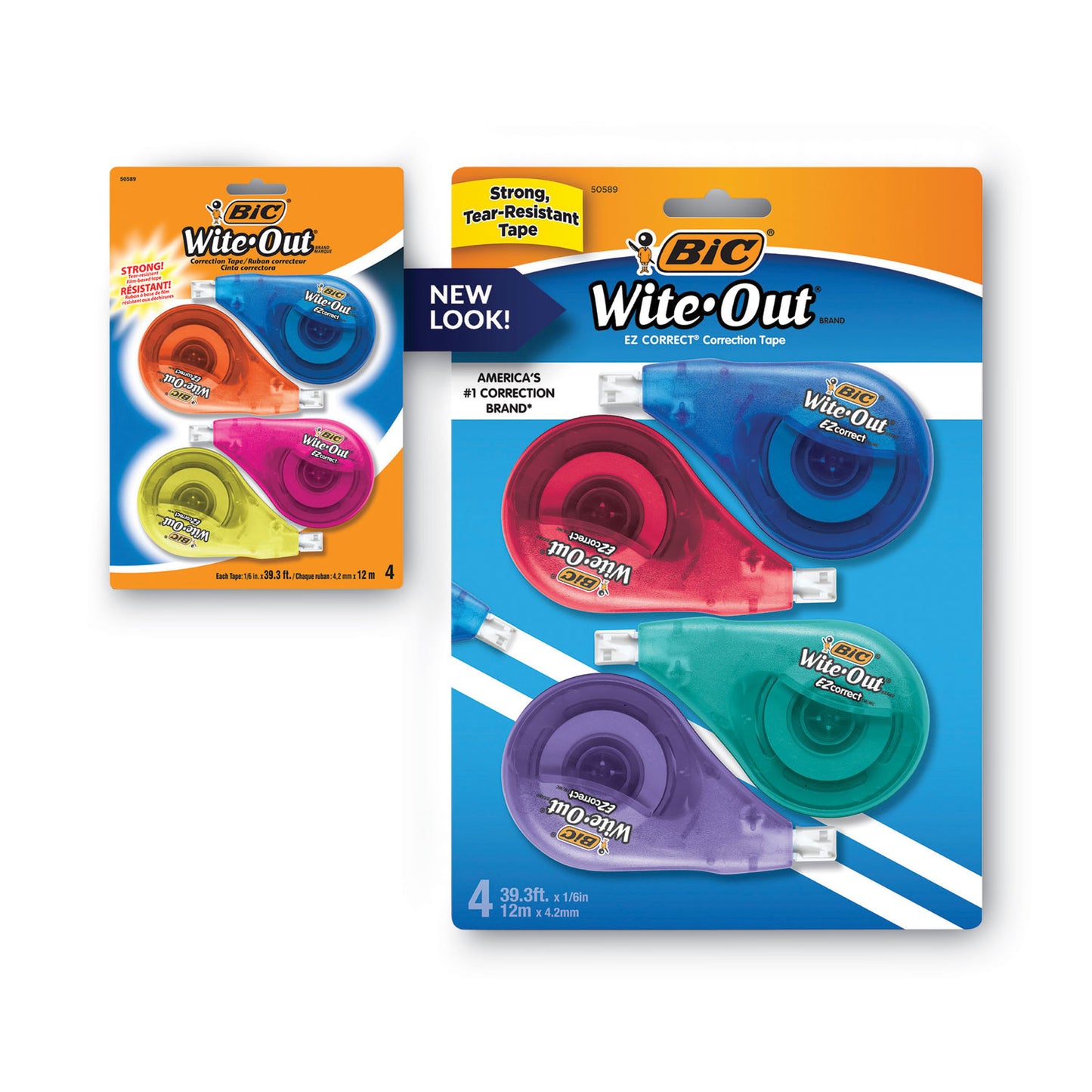 BIC Wite-Out EZ Correct Correction Tape, Non-Refillable, Randomly Assorted Applicator Colors, 0.17&quot; x 400&quot;, 4/Pack (WOTAPP418)