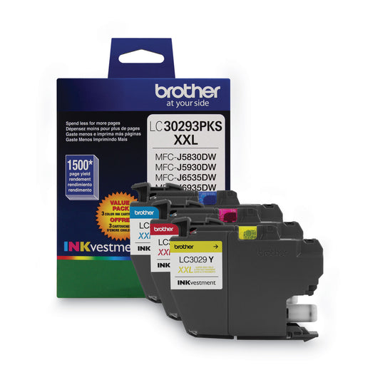 Brother LC30293PK INKvestment Super High-Yield Ink, 1,500 Page-Yield, Cyan/Magenta/Yellow