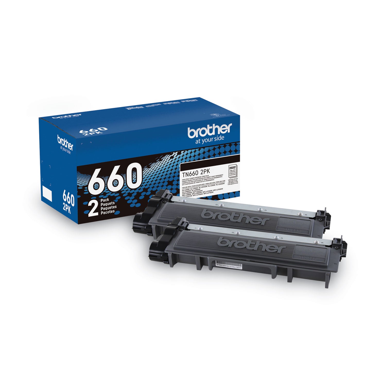 Brother TN6602PK High-Yield Toner, 2,600 Page-Yield, Black, 2/Pack