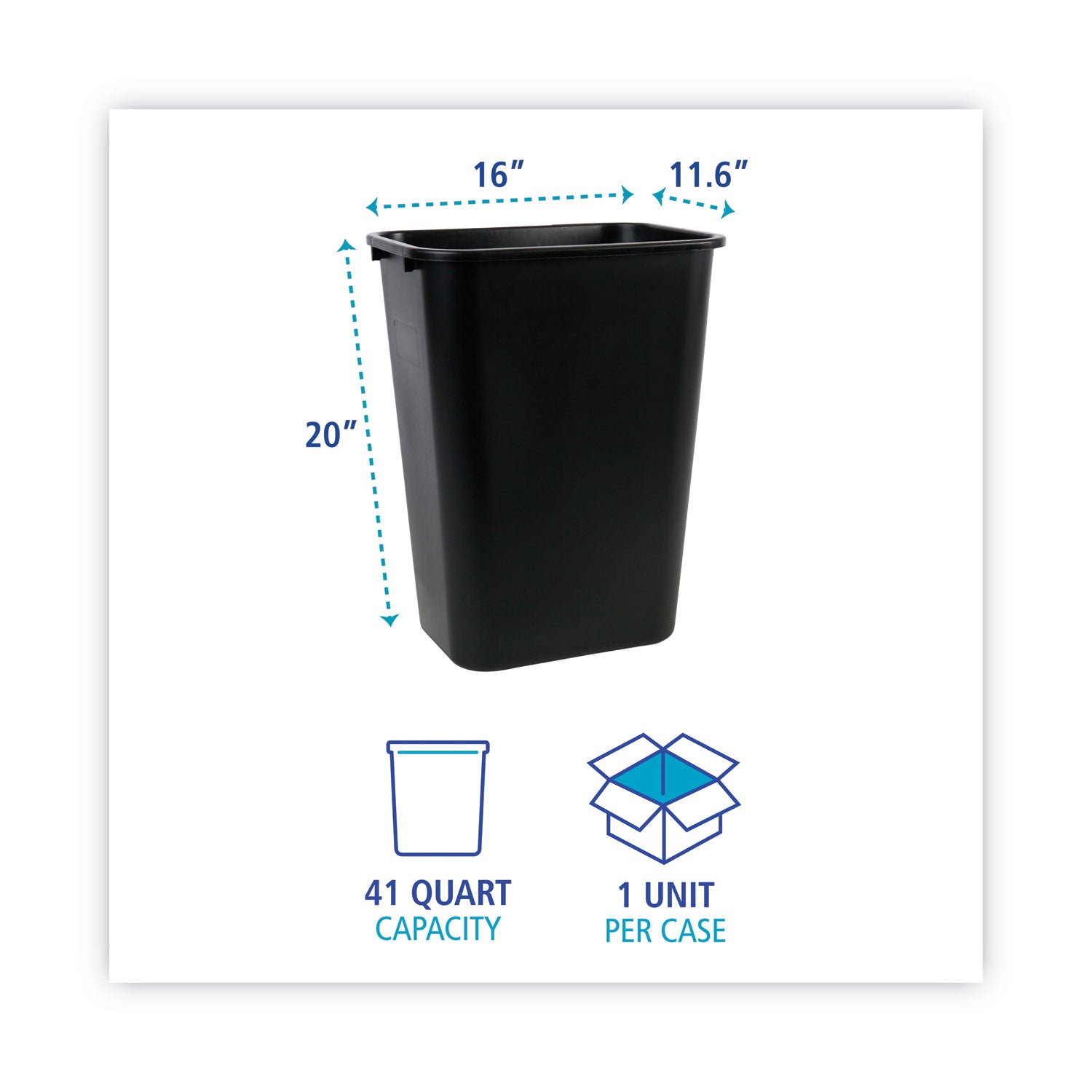 Boardwalk Soft-Sided Wastebasket, 41 qt, Plastic, Black (41QTWBBLA)