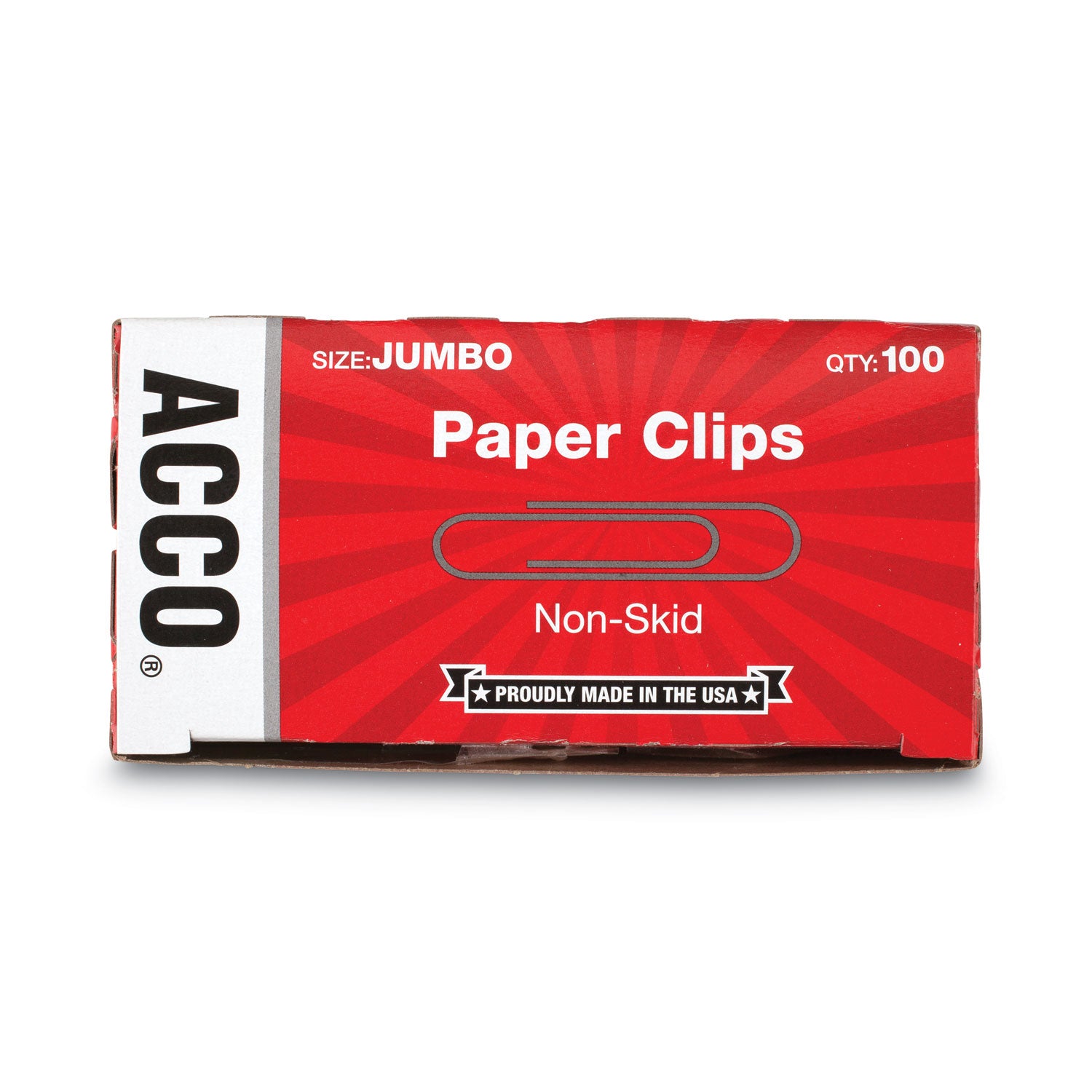 Acco Paper Clips, Jumbo, Nonskid, Silver, 100 Clips/Box, 10 Boxes/Pack (72585)