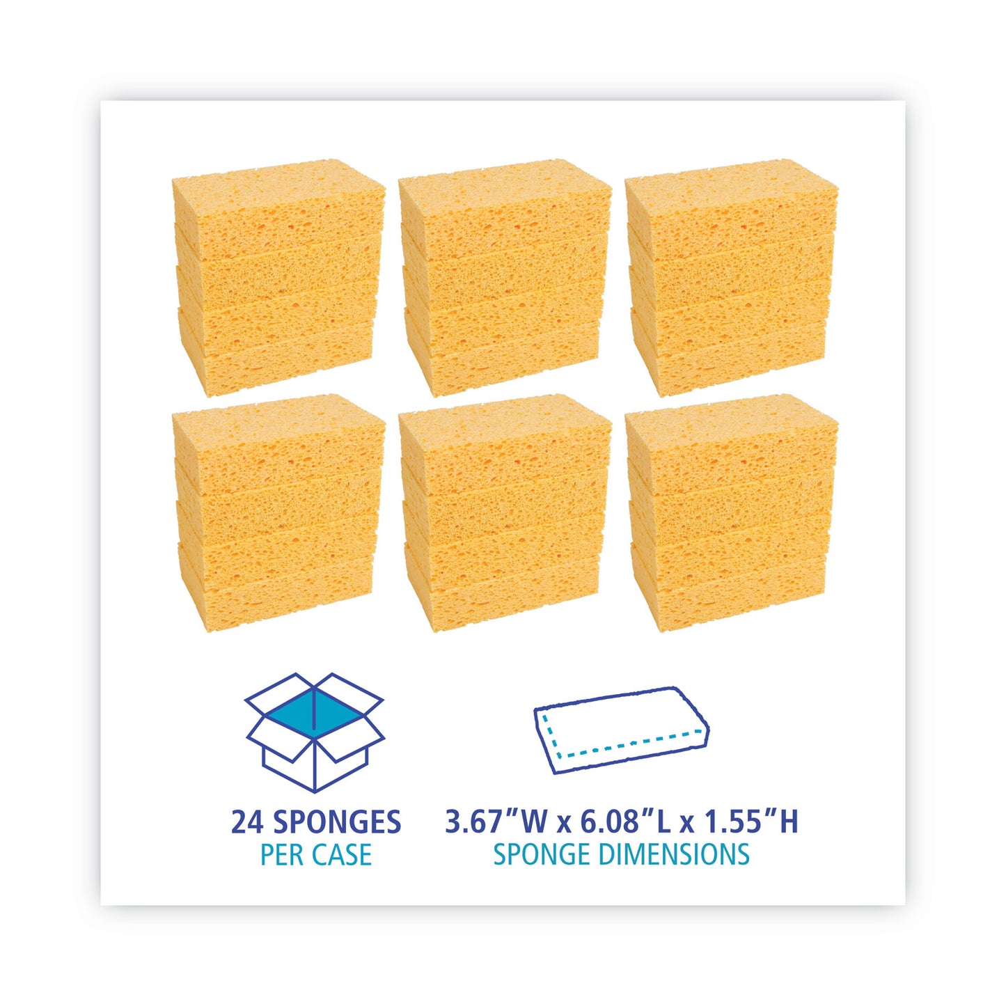 Boardwalk Medium Cellulose Sponge, 3.67 x 6.08, 1.55" Thick, Yellow, 24/Carton (CS2)