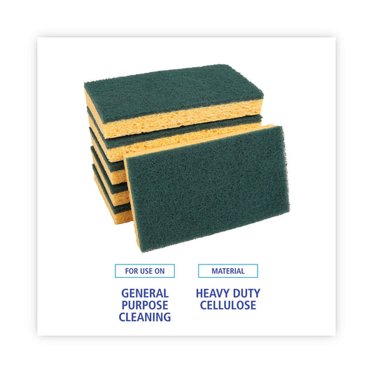 Boardwalk Scrubbing Sponge, Medium Duty, 3.6 x 6.1, 0.75" Thick, Yellow/Green, Individually Wrapped, 20/Carton (174)