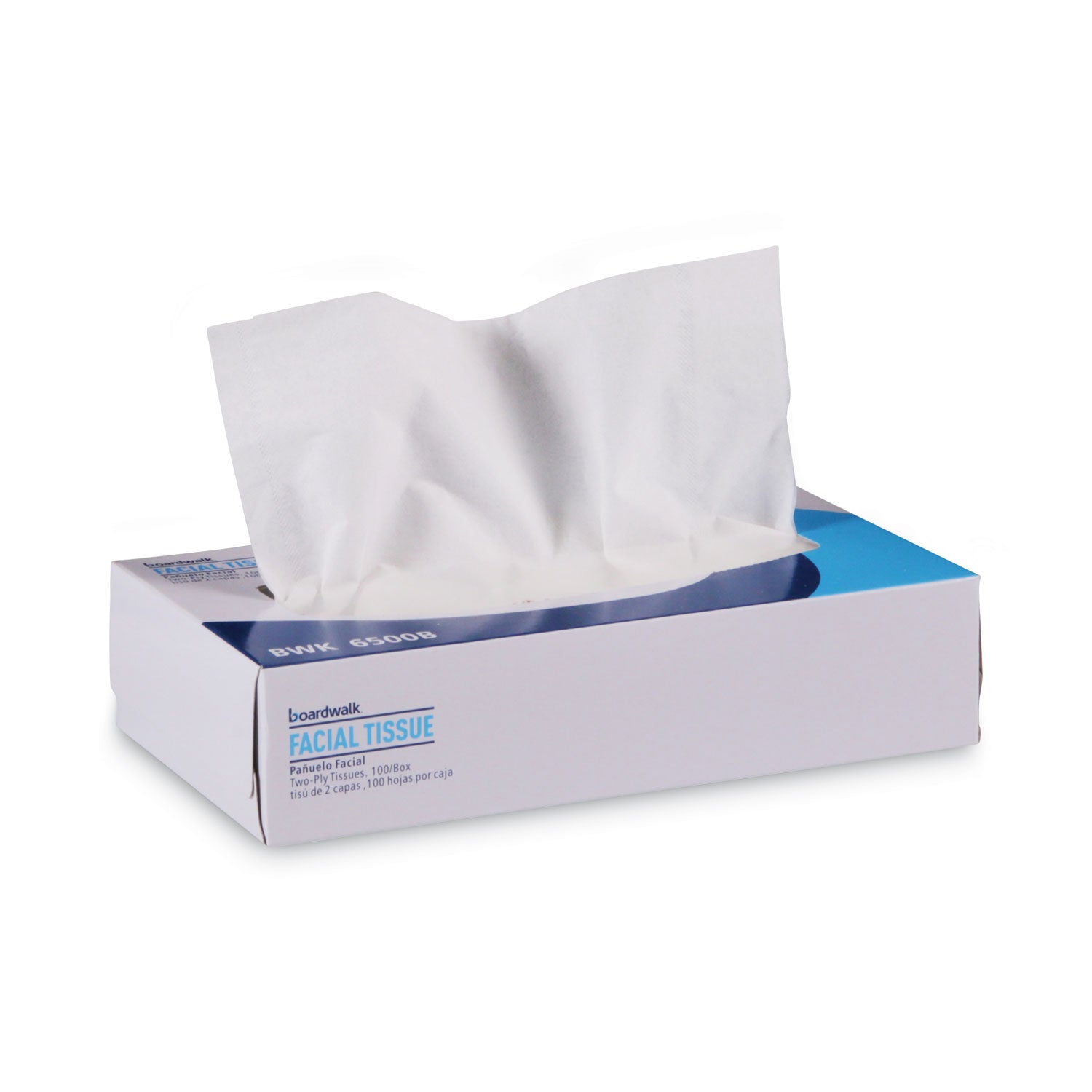 Boardwalk Office Packs Facial Tissue, 2-Ply, White, Flat Box, 100 Sheets/Box, 30 Boxes/Carton (6500B)