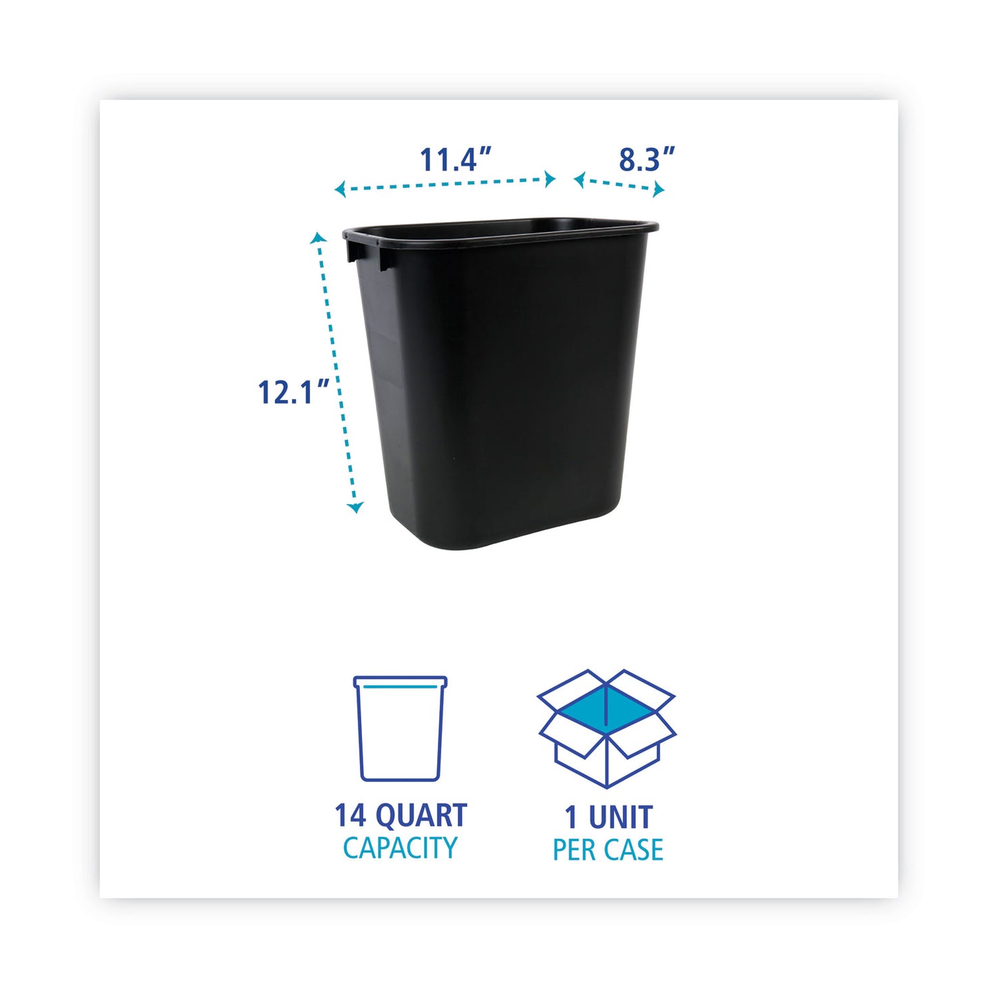 Boardwalk Soft-Sided Wastebasket, 14 qt, Plastic, Black (14QTWBBLA)