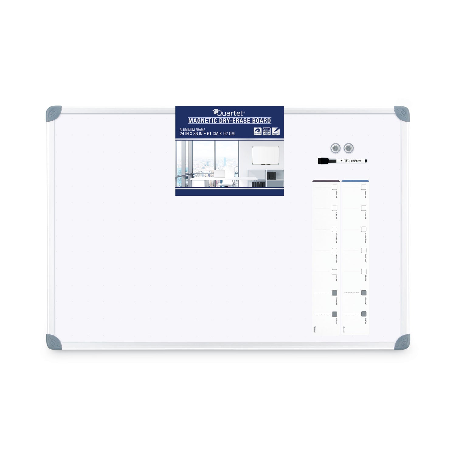 Quartet Euro-Style Magnetic Dry-Erase Aluminum Frame Boards, 36 x 24, White Surface, Silver Aluminum Frame (79378)