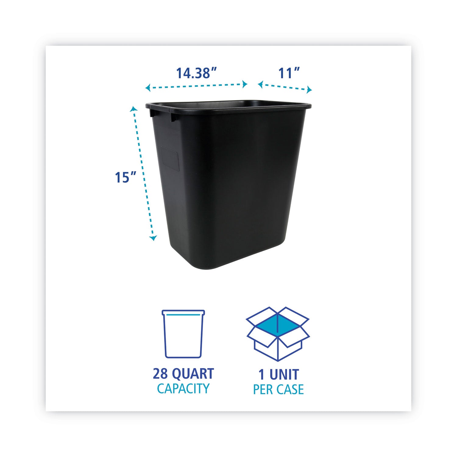 Boardwalk Soft-Sided Wastebasket, 28 qt, Plastic, Black (28QTWBBLA)