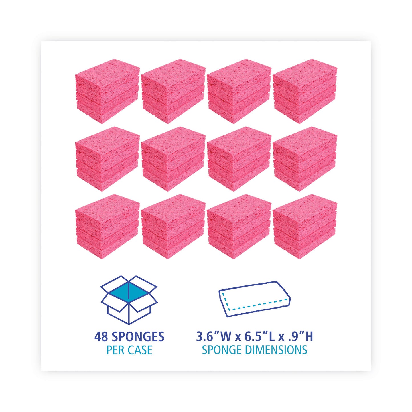 Boardwalk Small Cellulose Sponge, 3.6 x 6.5, 0.9" Thick, Pink, 2/Pack, 24 Packs/Carton (CS1A)