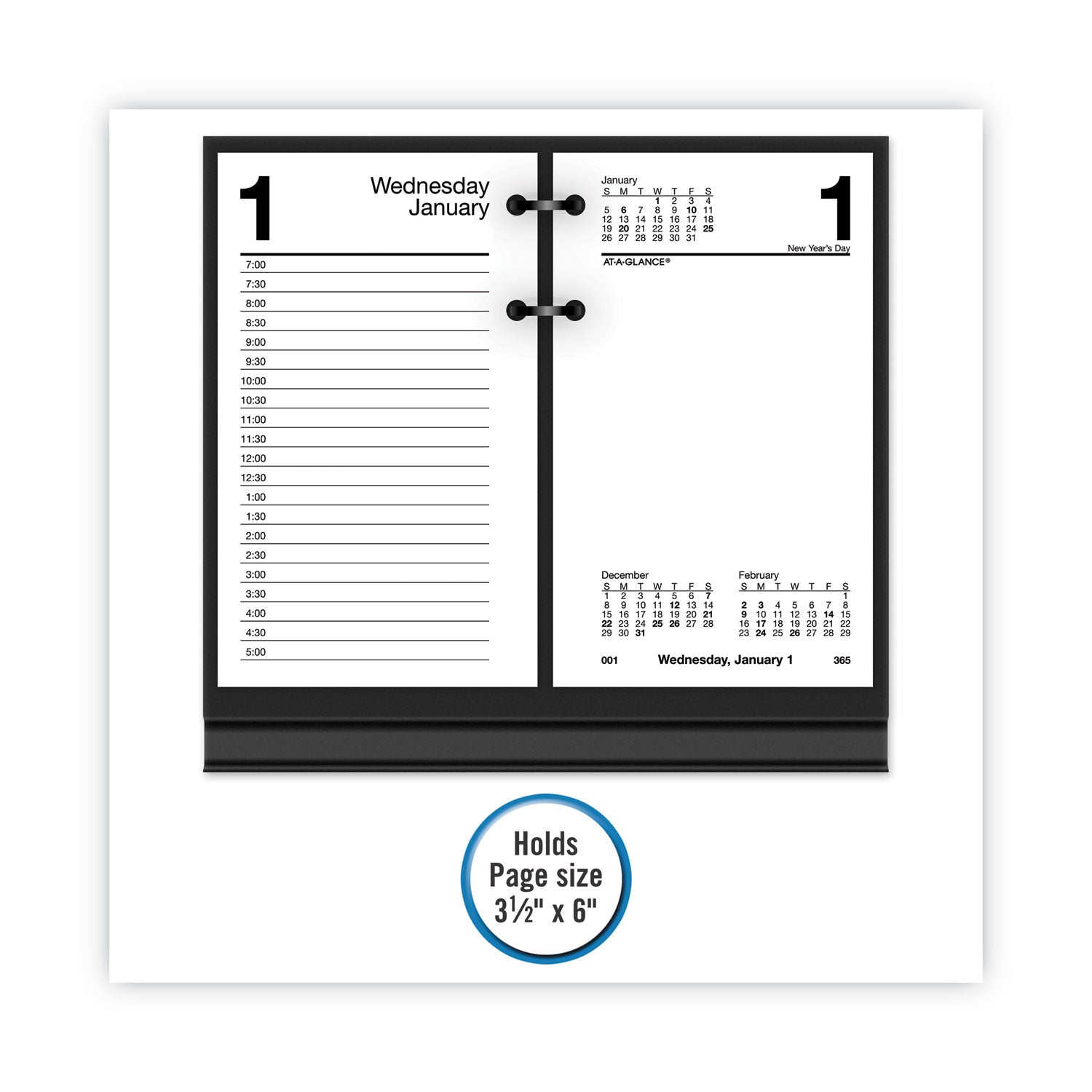 AT-A-GLANCE Desk Calendar Base for Loose-Leaf Refill, 3.5 x 6, Black (E1700)