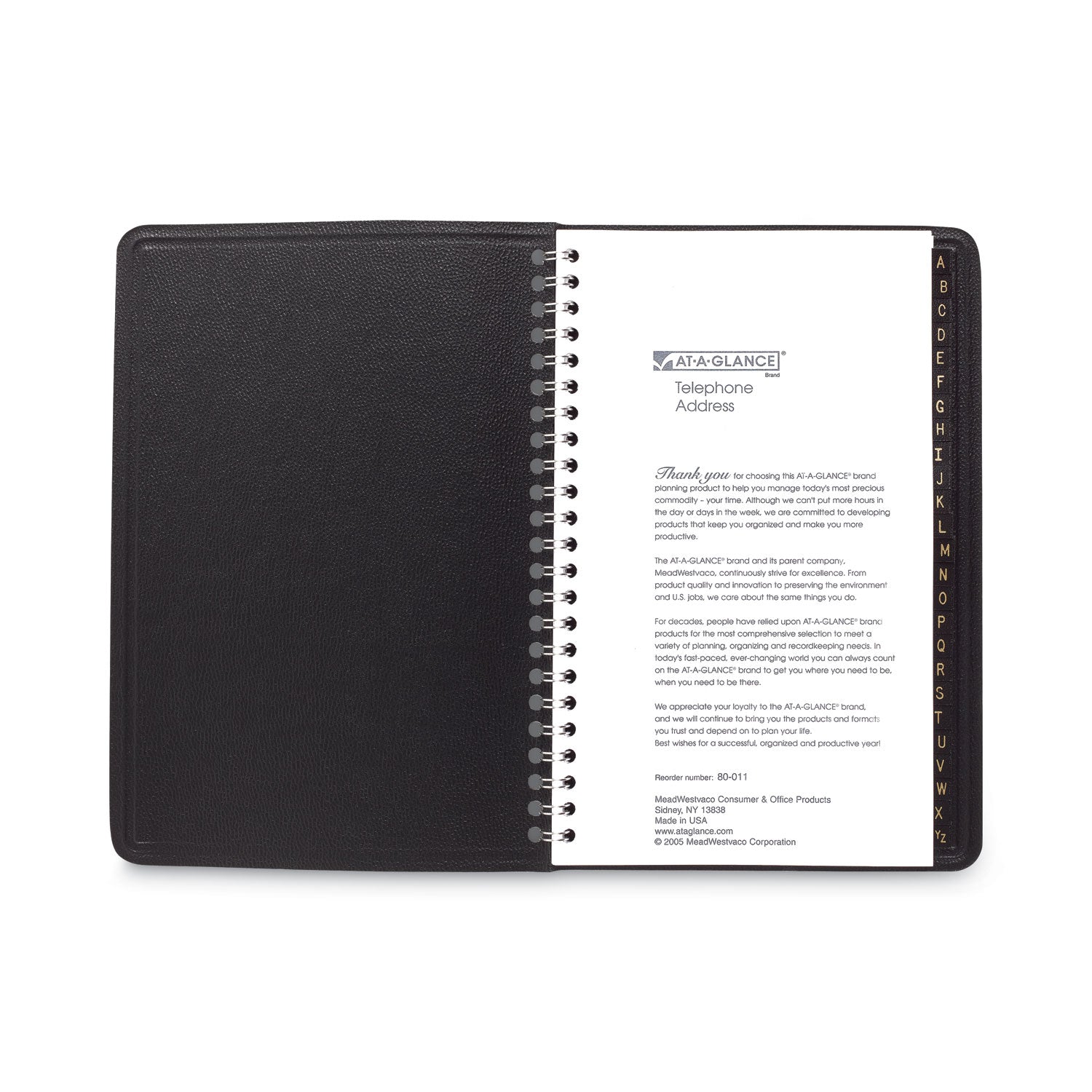 AT-A-GLANCE Telephone/Address Book, 4.78 x 8, Black Simulated Leather, 100 Sheets (8001105)