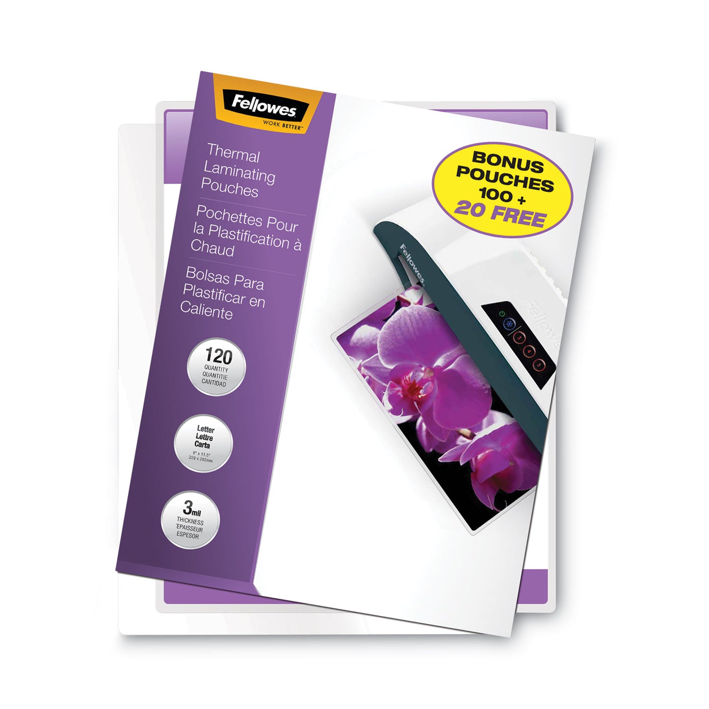 Fellowes ImageLast Laminating Pouches with UV Protection, 3 mil, 9" x 11.5", Clear, 120/Pack (5228901)