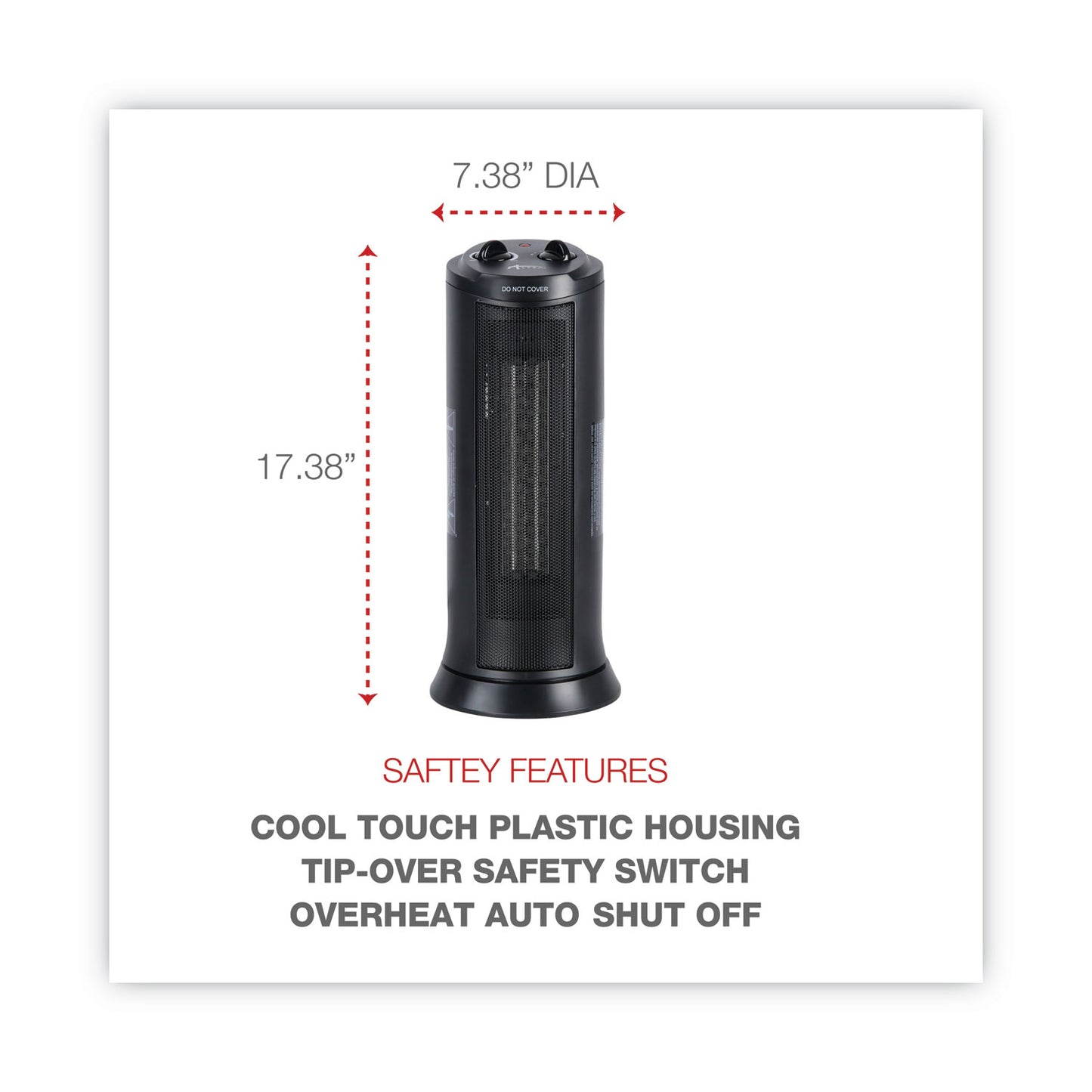 Alera Mini Tower Ceramic Heater, 1,500 W, 7.37 x 7.37 x 17.37, Black (HECT17)