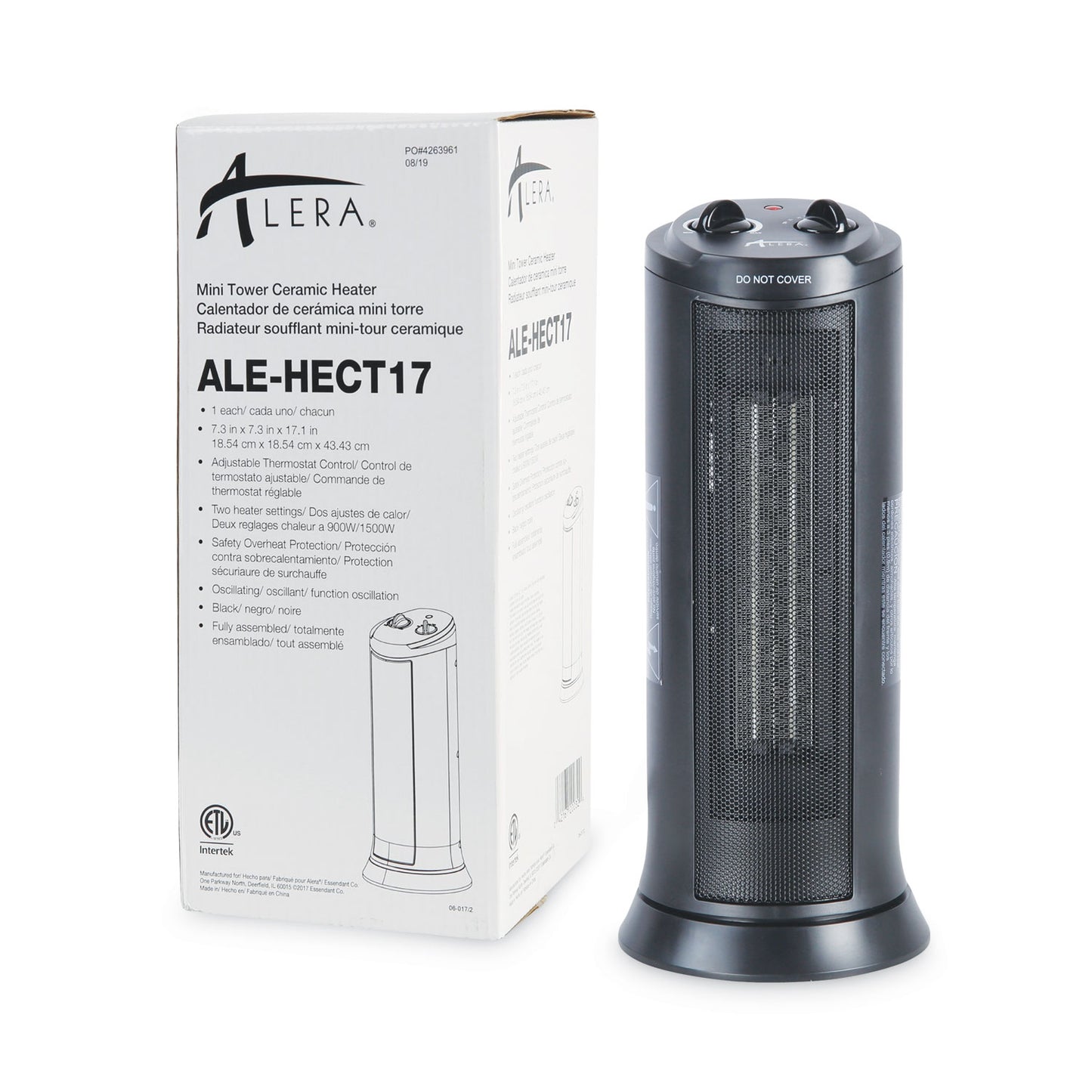 Alera Mini Tower Ceramic Heater, 1,500 W, 7.37 x 7.37 x 17.37, Black (HECT17)