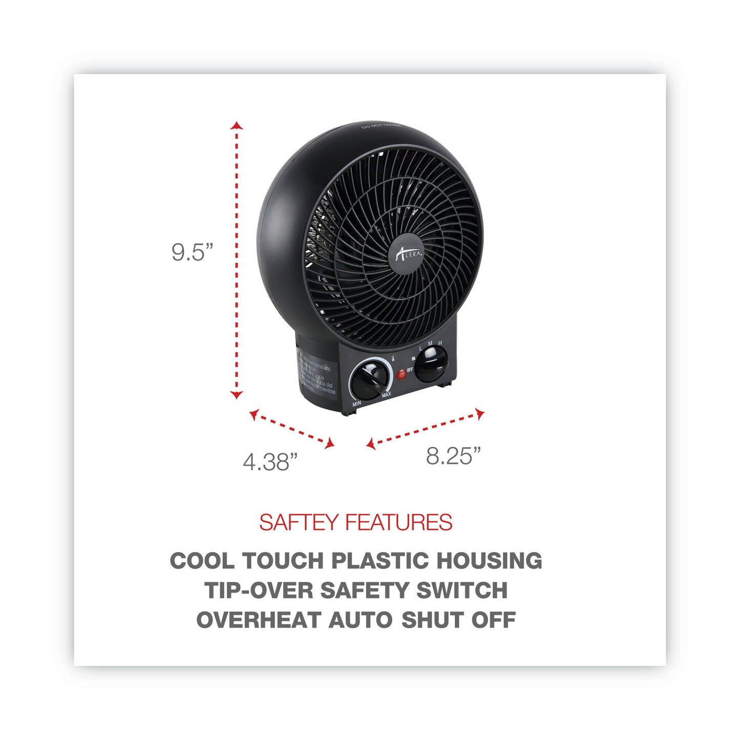 Alera Heater Fan, 1,500 W, 8.25 x 4.37 x 9.5, Black (HEFF10B)