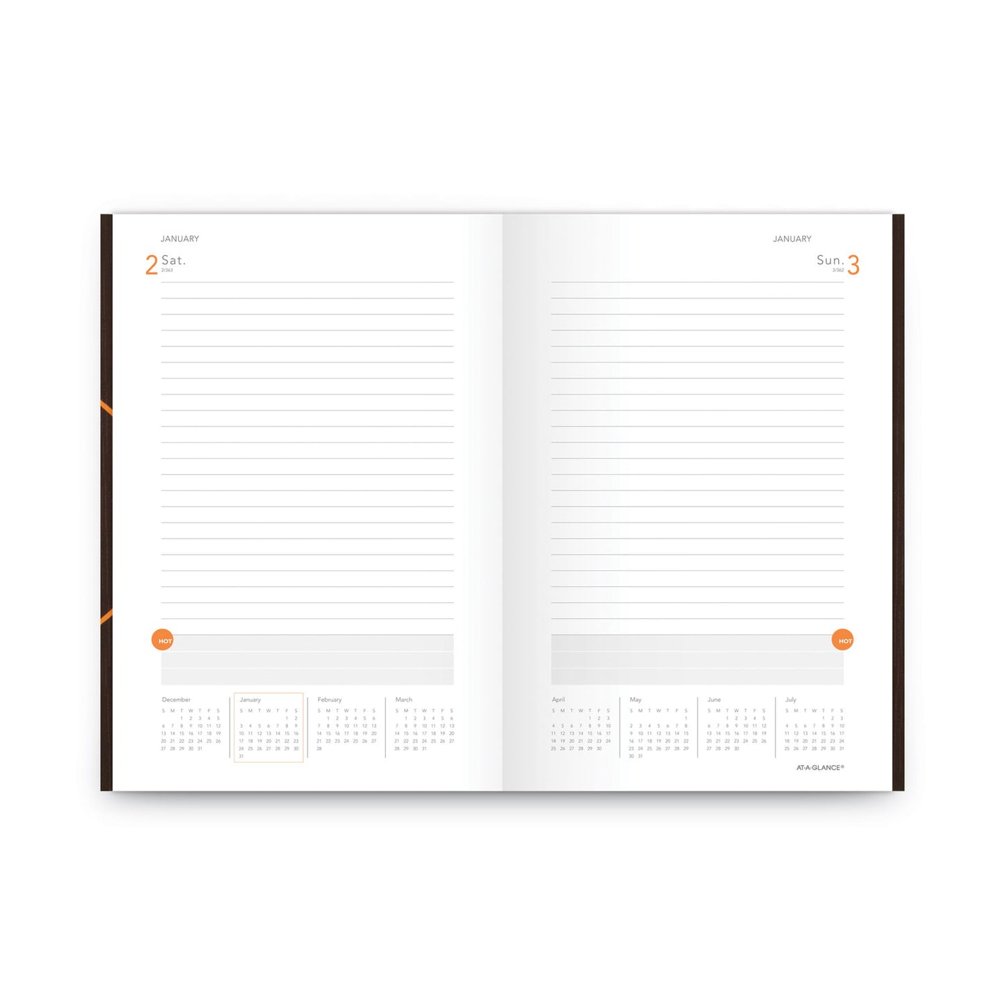 AT-A-GLANCE One-Day-Per-Page Planning Notebook, 9 x 6, Dark Brown/Orange Cover, 12-Month (Jan to Dec): 2025 (70620130)