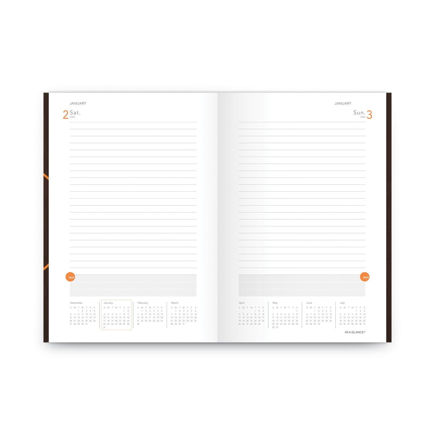 AT-A-GLANCE One-Day-Per-Page Planning Notebook, 9 x 6, Dark Brown/Orange Cover, 12-Month (Jan to Dec): 2025 (70620130)