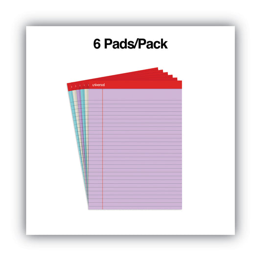 Universal Colored Perforated Ruled Writing Pads, Wide/Legal Rule, 50 Assorted Color 8.5 x 11.75 Sheets, 6/Pack (35878)