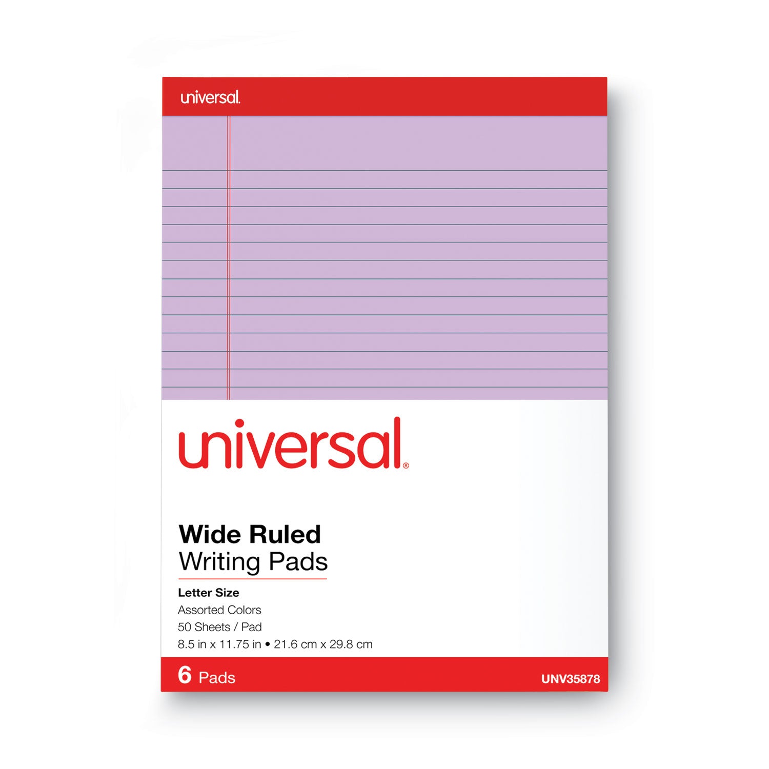 Universal Colored Perforated Ruled Writing Pads, Wide/Legal Rule, 50 Assorted Color 8.5 x 11.75 Sheets, 6/Pack (35878)